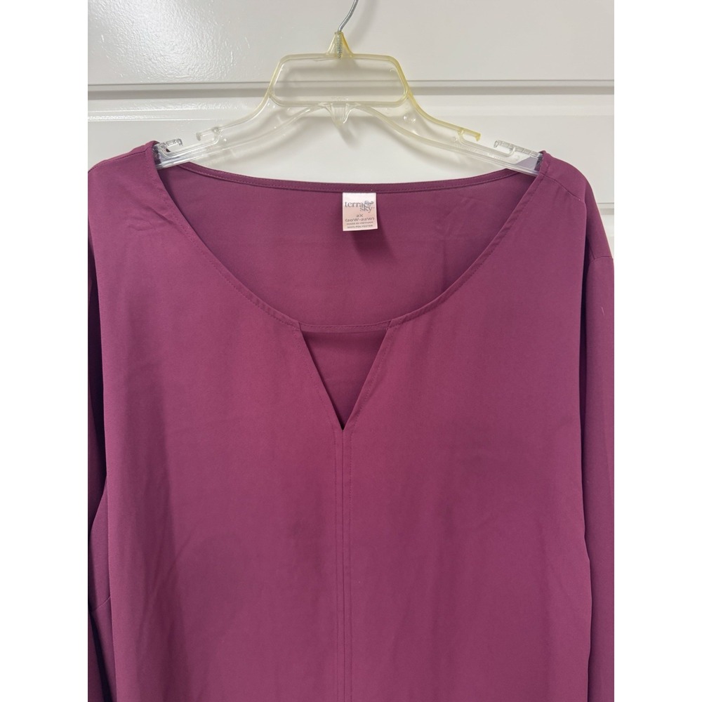 2X Terra & Sky 20/22W Top Blouse Plum Purple Long Sleeve A12